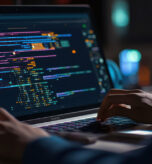 Professional Development programmer typing on a laptop Computer